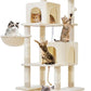 Taoqimiao Cat Tree, 71.7-Inch Cat Tower for Indoor Cats, Plush Multi-Level Cat Condo with 13 Scratching Posts, 2 Perches, 2 Caves, Hammock, 2 Pompoms,Beige MS013LM