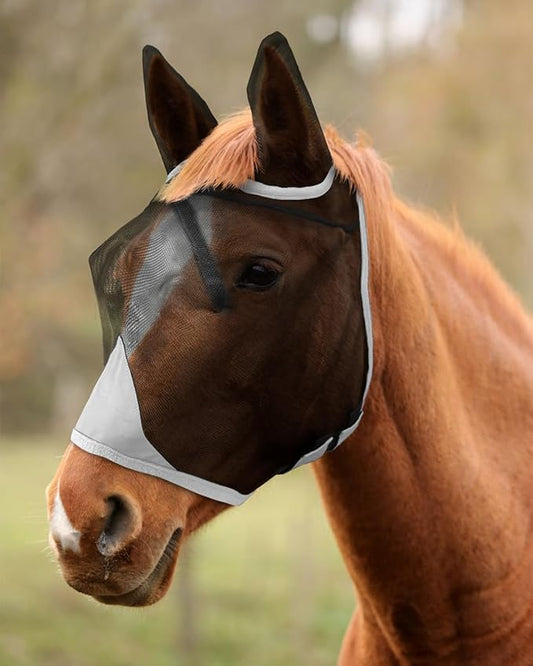 Hilltown Adjustable Fly Mask for Horse with Ears - UV-Block, Large Eye Space, Breathable, Built to Last, Comfort Fit - Horse Fly Mask for Daily Stable, Hot Weather Riding & Competition - Full, Grey