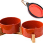 Petygooing Dog Bowls,Ceramic Cat Dog Bowl Set with Wood Stand for Food and Water,Non-Slip Cute Modern Pet Dish for Cats Small Size Dogs Puppy (13.5OZ/5.1 in) Rust Red