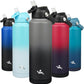 Insulated Water Bottle with Straw Lid,40 oz Stainless Steel Vacuum Metal Bottle with Silicone Handle,Gray Black