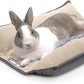 Paw Inspired Snuggle Bunny Bolster Bed for Rabbits, Cats, Dogs and Other Small Pets, Reversible Fleece Flop Bedding with Padded Sides (Gray/Beige)