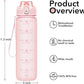 32oz Motivational Water Bottles with Time Marker & Fruit Strainer, Transparent Gradient Color Water Bottle with Times to Drink, Leakproof & BPA Free, Reusable Bottle with Strap (No Straw)