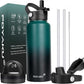 Water Bottle Insulated 32oz 40oz 64oz 128oz Straw Lid Spout Lid & 3 Lids, Leak Proof, Vacuum Insulated,Stainless Steel Water Bottle Wide Mouth for Sports, Gym or Office
