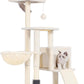 Heybly Cat Tree with Cat Self Groomer Brush, Cat Tower Condo for Indoor Cats with Padded Plush Perch, Cat House with Basket Scratching Board Post, Beige HCT005SM