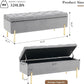 45.6 Inch Velvet Storage Bench, Tufted Upholstered Ottoman with Storage, Bedroom Living Room Entryway Rectangular Accent Bench, Grey