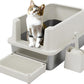 RIZZARI Stainless Steel Cat Litter Box, Semi-Closed Litter Box with High Edges, Large Odorless Litter Pan with for Small to Large Cats (Beige, 1 Pack)