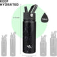 18 oz Insulated Water Bottle Stainless Steel Sport Bottles with 3 Lids,Marble Midnight