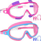 Swim Goggles for Kids 3-15 with Earplugs Large Frame Anti-Fog/UV Swimming Goggles for Boys Girls Toddler 2PCS
