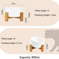 SPUNKYJUNKY 15° Slanted Ceramic Dog and Cat Bowl with Wooden Stand, Tilted Bulldog Food and Water Bowl No Slip Non-Spill for Cats Medium Dogs Big Face Pets 28.7 OZ (3.6 Cups, White)