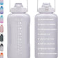 64oz,100oz,128oz Large Motivational Water Bottle with Time Marker, Leakproof & BPA Free Half Gallon Big Water Bottle with Straw Handle Tritan Frosted Water Jug for Gym,Fitness,Outdoor Sports