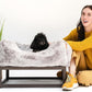 FUZI Luxury Aesthetic Dog Bed for Large Dogs with Washable Cover, Pet Couch, Pet Bed with Sides, Non-Slip Bottom, Soft and Durable Calming Dog Bed, Faux Fur Cover, Large 35.6x28.5x9.5 Light Grey