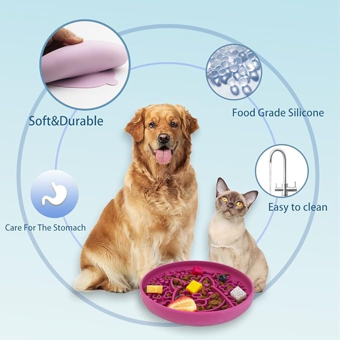 Silicone Dog Slow Feeder Bowl, Non-Slip Suction Cup Design, Puppy Pattern Eating Slowly and Funny,Applicable for All Dogs (Navy Blue)