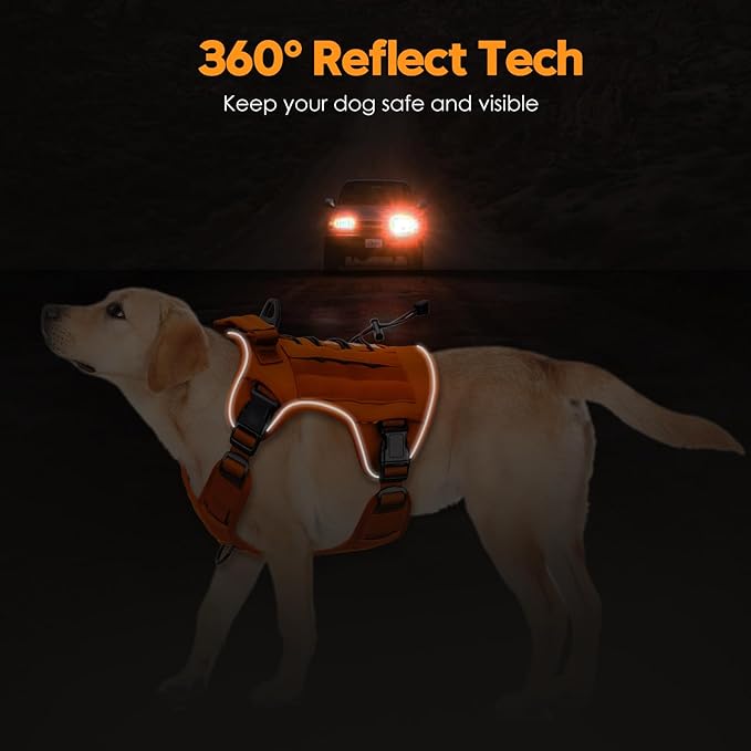 Heavy-Duty Tactical Dog Harness for Large Dogs, No Pull Adjustable Reflective Pet Vest with Molle System, K9 Military-Grade Control for Service Training, Outdoor & 10+ Breeds, Orange, XX-Large
