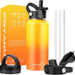 Water Bottle Insulated 32oz 40oz 64oz 128oz Straw Lid Spout Lid & 3 Lids, Leak Proof, Vacuum Insulated,Stainless Steel Water Bottle Wide Mouth for Sports, Gym or Office