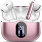 Wireless Earbuds, Bluetooth 5.4 Headphones Bass Stereo, Ear Buds with Noise Cancelling Mic, IP7 Waterproof in Ear Earphones, 36H LED Display Bluetooth Earbuds for Laptop Pad Phones Sports, Rose Gold
