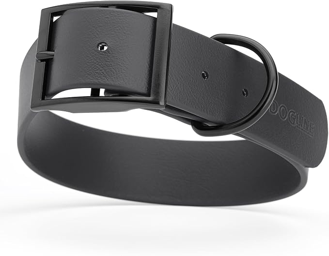 Dogline Biothane Waterproof Dog Collar Strong Coated Nylon Webbing with Black Hardware Odor- Proof for Easy Care Easy to Clean High Performance Fits Small Medium or Large Dogs, Black