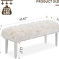 46 Inch White Bedroom Bench, Modern Multi-Purpose Bench with Wooden Legs, White Faux Fur Upholstered Bench for Bedroom, Living Room, or Entryway