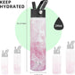 Insulated Water Bottle 24oz Stainless Steel Sport Bottles with 3 Lids,Marble Blossom