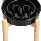 LE TAUCI Ceramic Slow Feeder Dog Bowls Elevated, 3 Cup Raised Bowl with Wooden Stand for Medium Large Breed, Slow Down Eating, Puzzle Dog Food Bowl,Skull Black