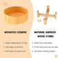 SPUNKYJUNKY 15° Slanted Ceramic Dog and Cat Bowl with Wooden Stand, Tilted Bulldog Food and Water Bowl No Slip Non-Spill for Cats Medium Dogs Big Face Pets 13.5 OZ (1.7 Cups, Yellow × 2)
