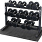 Body-Solid (GDR363-SDP) Round Rubber Dumbbell Set with Rack and Floor Mat, Includes 5-40 lb Dumbell Pairs with Chrome-Plated Handles, Commercial and Home Gym Weight Holder for Dumbbells