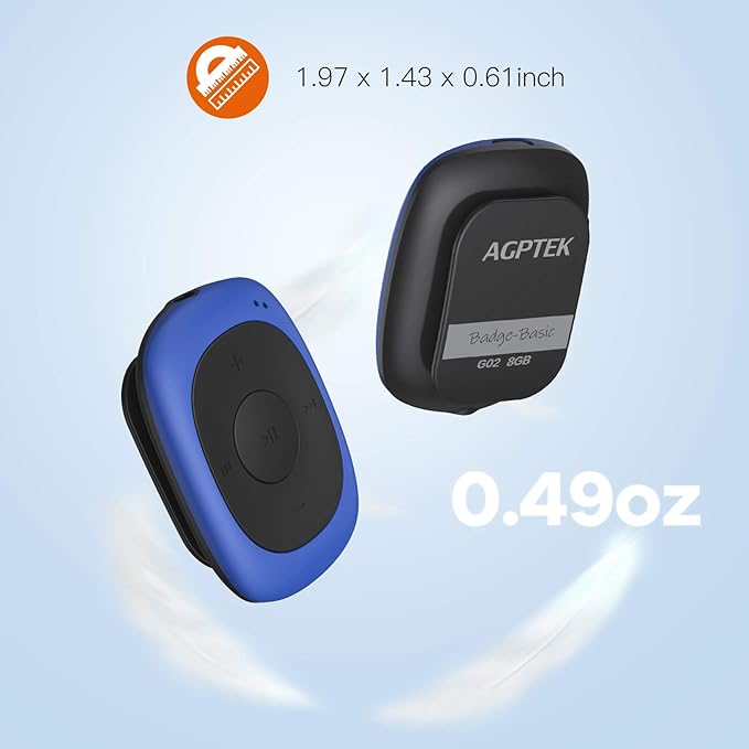 AGPTEK G02 8GB Clip MP3 Player with FM Shuffle, Portable Music Player with Sweatproof Silicone Case for Sports, Blue