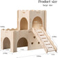 Large Wooden Hamster House Castle with Double Decker,Large Hamster, Wooden Hamster Houses,Dwarf Hamster Habitat Hideout with Climbing Ladder,Large Guinea Pig Castle Detachable Hideouts(D)