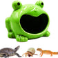 Reptile Tank Accessories – Ceramic Cartoon Frog Hideout with Open-Mouth Entrance, Cute Habitat Shelter for Hermit Crabs, Tortoises, Geckos, Tarantulas & Small Reptiles