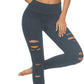 DIBAOLONG Womens High Waist Yoga Pants Cutout Ripped Tummy Control Workout Running Yoga Skinny Leggings