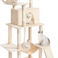 Cat Tree Tower 63in Multi-Level Cat Tower for Indoor Cats with Sisal Scratching Posts, Condo, Hammock, Dangling Ball and Extended Platform for Cats to Play, Beige