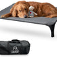 Outdoor Elevated Bed for Large Medium Dogs, Easy to Assemble With Portable Bag, Raised Cot With Pet-Friendly Feet, Breathable Mesh for Camping or Travel, Dark Grey