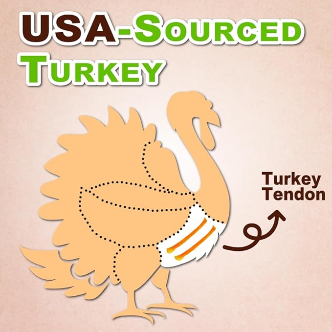 Afreschi Natural Turkey Tendon Strip 10 Units/Box, All Natural Human Grade Puppy Chew, USA-Sourced Turkey Tendon, Hypoallergenic, Easy to Digest, Rawhide Alternative