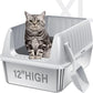 Cat Litter Box Stainless Steel XL with Lid, Enclosed Metal Extra Large Litter Box Pan High Sided with Scoop for Big Cats, Non-Sticky, Anti-Urine Leakage, Easy Cleaning