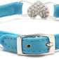 CHUKCHI Pink Soft Velvet Safe Cat Adjustable Collar with Crystal Heart Charm and Bells 8-11 Inches (Blue)