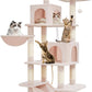TaoqimiaoCat Tree Cat Tower for Indoor Cats, Plush Multi-Level Cat Condo with 12 Scratching Posts, 2 Perches, 2 Caves, Hammock, 2 Pompoms Jelly Pink