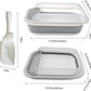 Open Cat Bedpan with Spoon,Shallow Splash Proof Travel Litter Box with Sand Drop Pedal High Side Low Entrance Cat Toilet Semi-Enclosed Adjustable for Kittens Elderly Cats Disabled Cats(Gray)