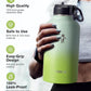 Half Gallon Water Bottle Insulated with Straw & 3 Lids, Coolflask 64 oz Water Jug Large Metal Stainless Steel Wide Mouth for Sports, Gym or Office, Non-BPA Keep Cold 48H Hot 24H, Ombre Green