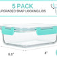 [5-Packs, 36 Oz.] Glass Meal Prep Containers with Locking Lids Glass Food Containers,Airtight Lunch Container,Microwave, Oven, Freezer and Dishwasher (4.5 Cup, Green)