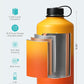 BUZIO 128oz Gallon Water Bottle, Insulated Water Jug with Straw Lid and Carrying Sleeve (Cold for 48 Hrs) Stainless Steel Hydro Metal Canteen Water Flask, Yellow Orange