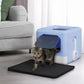 Foldable Cat Litter Box w/Lid, Scoop & Mat, Drawer Design Cat Toilet for Kitten, Two-Way Entry Kitty Litter Box, Odor Control & Easy to Clean, Blue