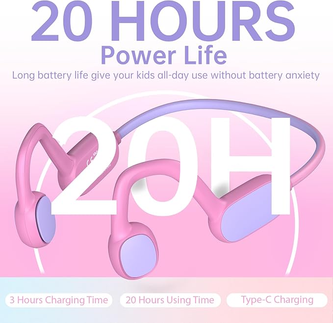 Kids Headphones, Bluetooth 5.2 Air Conduction Open Ear Headphones, 85dB Volume Limiting, Stereo Sound with Mic, IPX5 Waterproof, 20H Playtime, Perfect for School and Outdoor-Pink