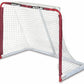 Mylec Steel Junior Hockey Goal for Indoor + Outdoor (52” x 43”), Easy Assembly, Lightweight, Portable, and Net Weave System (Red, 17 Pounds)