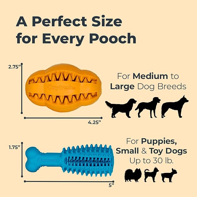 Oxyfresh Dog Dental Chew Toy - Best Durable Rubber Dog Toy & Puppy Teething Toy - Helps Remove Plaque, Cleans Teeth & Freshens Breath Without Brushing (Small)