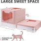 Foldable Cat Litter Box with Lid, Enclosed Potty, Large Top Entry Anti-Splashing Toilet, Easy to Clean Including Litter Scoop and 2-in-1 Cleaning Brush (Pink)