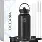 Oceania Flask 32oz Stainless Steel Water Bottles | Modern, Leakproof, Hydro BPA-Free, Insulated Water Bottle with 3 Lids, 3 Straws & 2 Straw Cleaning Brushes | Simple Camping & Hiking Water Bottles