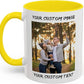 Personalized Coffee Cup with Photo, Logo or Text - Custom Both Sides Printed Mug for Him & Her - Unique Customized Gifts with Names - White/Yellow