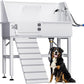 Dog Washing Station for Home, 38" White Professional Stainless Steel Dog Grooming Tub, Height Adjustable Dog Bathing Station, Upgrade Parts, Dog Bath Tubs for Small & Medium Dogs(Left Ramp)