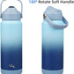 Insulated Water Bottle with Straw Lid,24 oz Stainless Steel Vacuum Metal Bottle with Silicone Handle,Sky