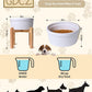 Large Dog Food Bowl, 65 oz Ceramic Bowls for Medium Breed, Pet Food Water Dish Heavy Wighted, Raised Dog Bowl with Wooden Stand, White