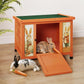 COZIWOW 24in Wooden Cat House Outdoor & Indoor Pet Shelter with Foldable Ramp - Weatherproof Rabbit Hutch with Unique Machine-Printed Art Designs for Cat, Rabbit, Guinea Pig (Orange)